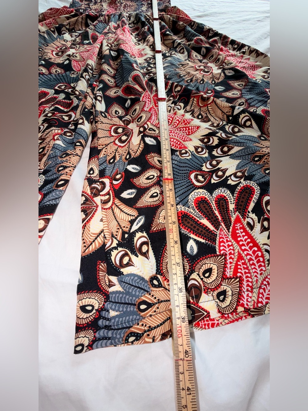 Boho Wide Leg Printed Palazzo Pants - Peacock Floral - Picture 9 of 12